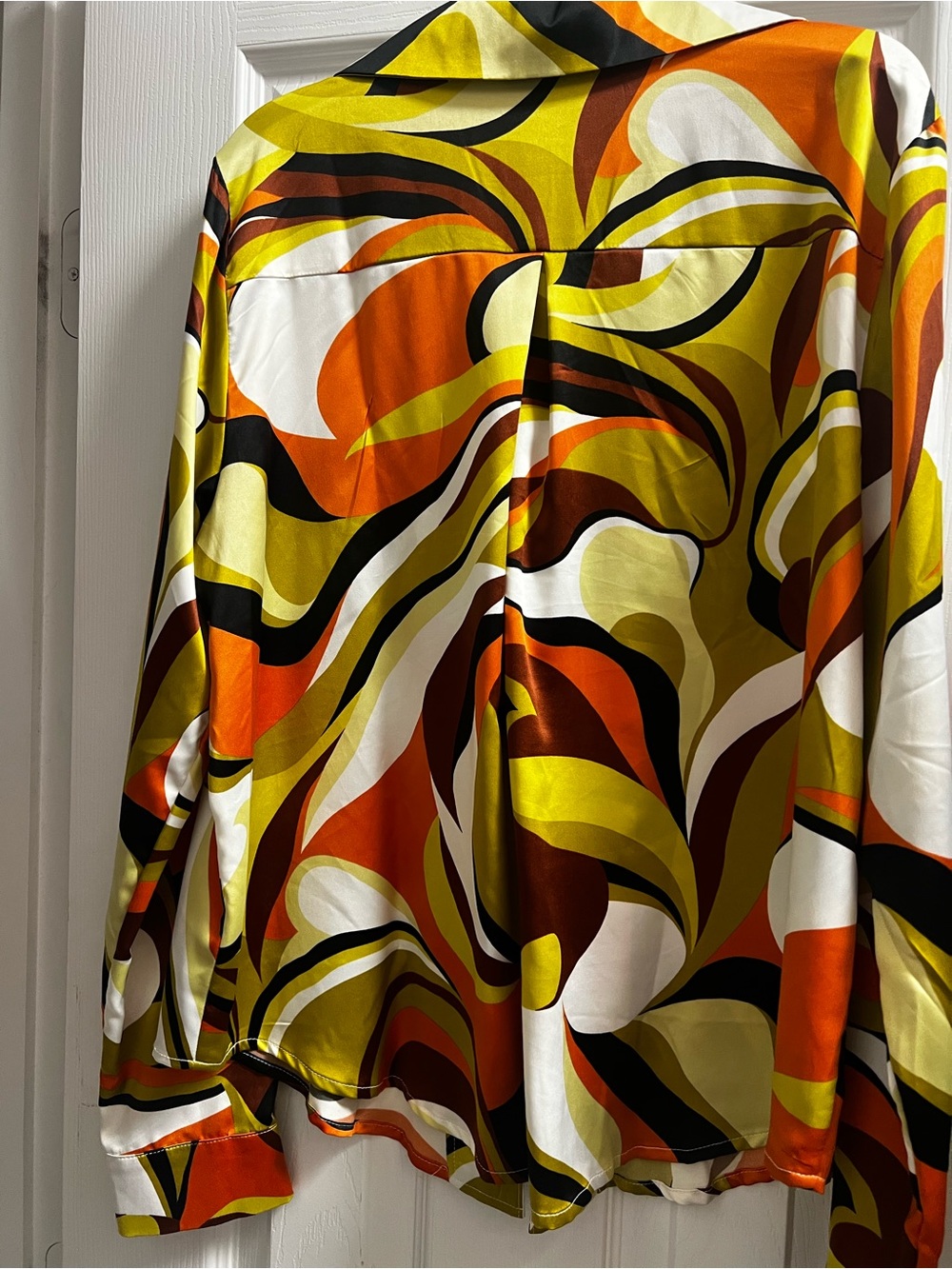 Timing Retro Swirl Button-Down Shirt in Orange, Brown & Olive - Picture 2 of 2